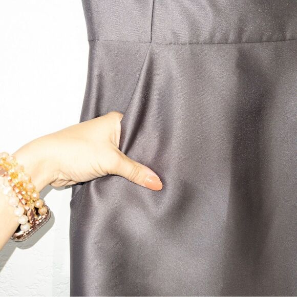 NWT Alfred Sung Caviar Gray Cap Sleeve V-Neck Satin Gown Size 0‎ - Picture 5 of 9